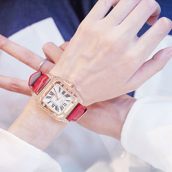Γυναικείο ρολόι διαμαντιών Έναστρο τετράγωνο ρολόι βραχιόλι με καντράν Ρολόγια γυναικείο δερμάτινο λουράκι Χαλαζίας ρολόι χειρός Γυναικείο ρολόι Relogio