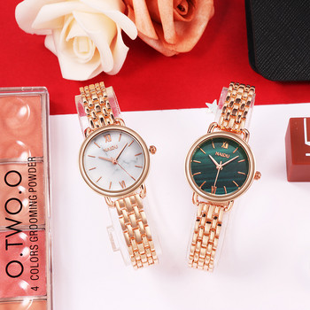 Γυναικείο ρολόι μόδας ροζ χρυσό Πολυτελές γυναικείο ρολόι από ανοξείδωτο ατσάλι Μικρό καντράν Κομψό γυναικείο βραχιόλι χαλαζία Ρολόι χειρός reloj