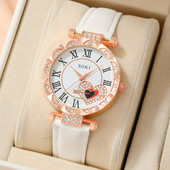 Izsmalcināts sieviešu kvarca pulkstenis biznesa modes ikdienišķs apaļš Rhinestone kvarca pulkstenis dāvana draugiem ģimenei