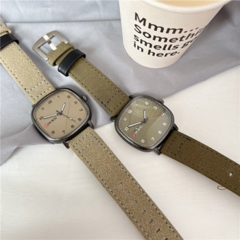 Επώνυμα ρολόι χαλαζία Νεανικό ρολόι φοιτητικό Vintage τετράγωνο καντράν Δερμάτινο ρολόι χειρός Casual Fashion Ανδρικό ρολόι δώρο Χονδρική