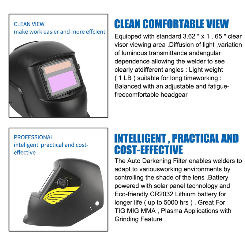 For Arc Weld Grind Cut Solar Power Welder Mask Auto Darkening Welder Mask True Color Lens Metināšanas ķivere Liels skats