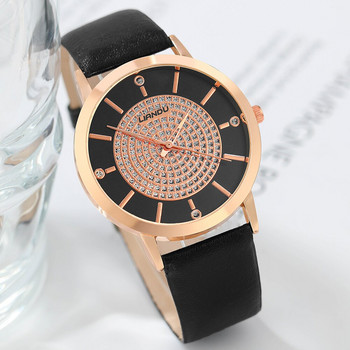 5 τμχ Κομψό ρολόι στρας Dial Quartz με Σετ κοσμήματος Μόδα Στρογγυλό Γυναικείο Ρολόι Στρογγυλό μαύρο βραχιόλι