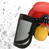 Teljes arcú hálós fülvédők fröccsenésálló kalap Kert 180 fokban állítható védősisak Fém Visor Fűnyíró Erdészeti