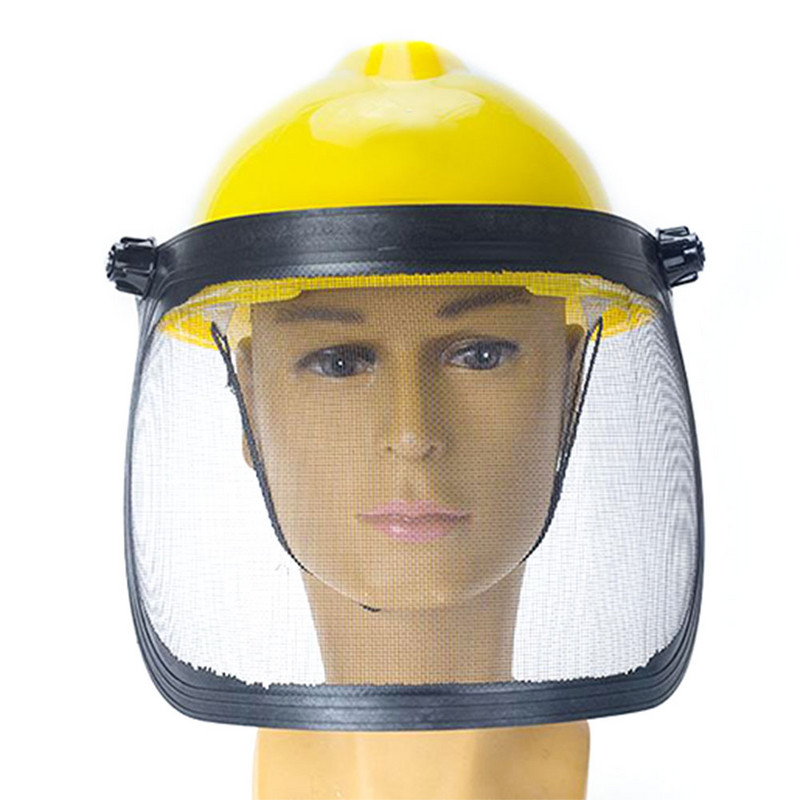 Teljes arcú hálós fülvédők fröccsenésálló kalap Kert 180 fokban állítható védősisak Fém Visor Fűnyíró Erdészeti