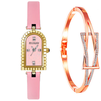 reloj mujer Modes Rozā zelta rokas pulkstenis sievietēm Ādas siksniņas kvarca rokas pulkstenis Sieviešu zelta rokassprādzes pulksteņi relogio feminino