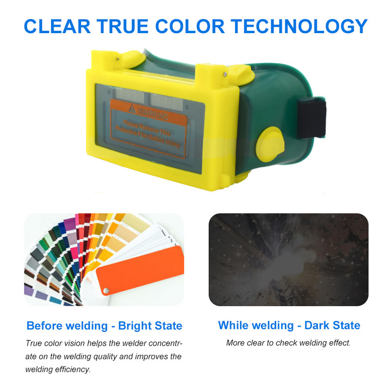 Napelemes automata, változó fényű hegesztőüvegek kettős lencsés hegesztési tükröződés elleni védelemmel, argon ívhegesztési szemüveggel