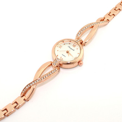 Moodne roostevabast terasest rihm naiste luksuslik fännikell roosa kuld kleit teemant naiste vabaaja kell armastaja käevõru käekell