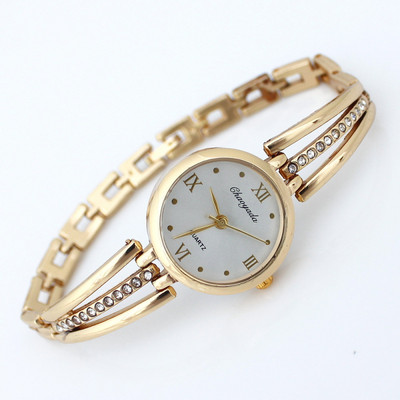 Moodne roostevabast terasest rihm naiste luksuslik fännikell roosa kuld kleit teemant naiste vabaaja kell armastaja käevõru käekell