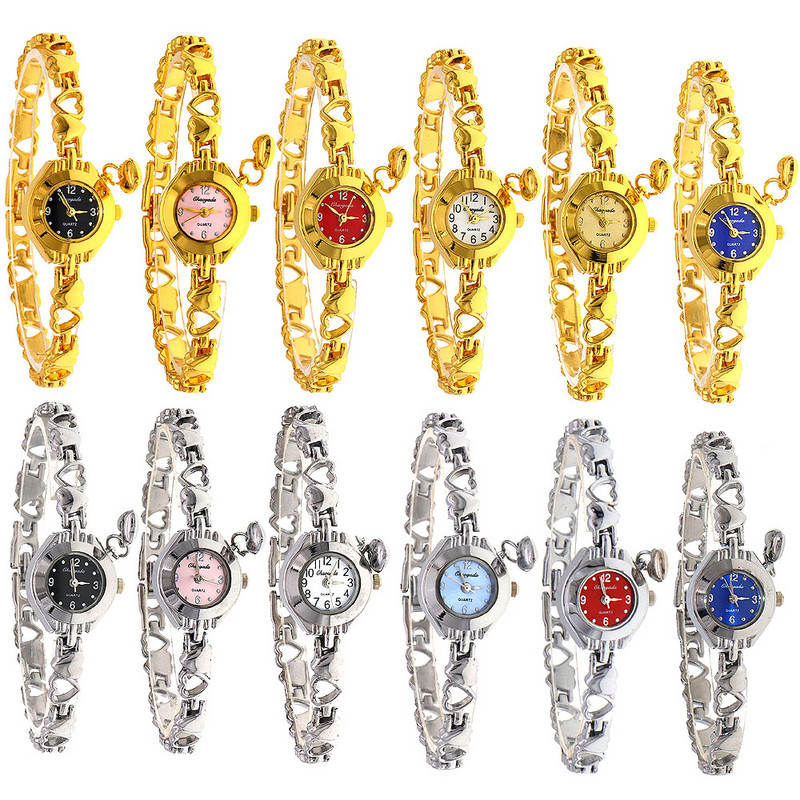 Sieviešu rokassprādzes Pulkstenis Sirds Zelta Relojes Mazas Ciparnīcas Kvarca Brīvā laika pulkstenis Populārs Rokas pulksteņu stunda sievietēm Eleganti pulksteņi