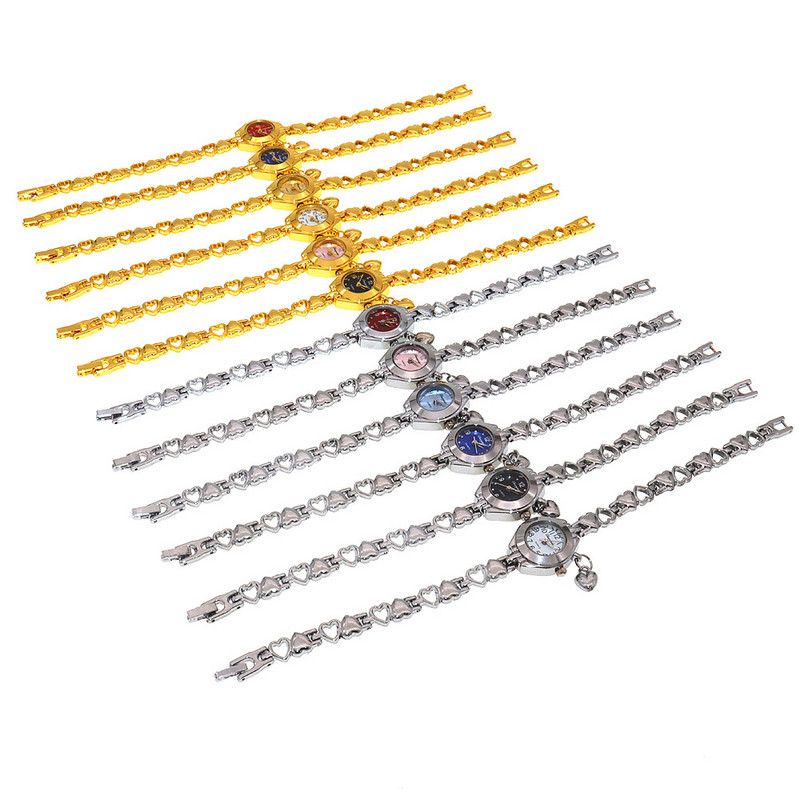 Sieviešu rokassprādzes Pulkstenis Sirds Zelta Relojes Mazas Ciparnīcas Kvarca Brīvā laika pulkstenis Populārs Rokas pulksteņu stunda sievietēm Eleganti pulksteņi