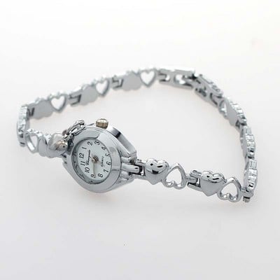 Pandantiv inimă de brand Rotund Moda Damă Femei Fete Cadouri Aur Argint Brățară Curea Rochie Ceas de mână Quartz Baterie inclusă O52