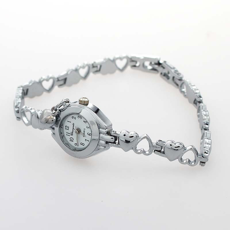 Pandantiv inimă de brand Rotund Moda Damă Femei Fete Cadouri Aur Argint Brățară Curea Rochie Ceas de mână Quartz Baterie inclusă O52