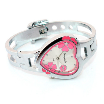 Επώνυμα πολυτελές ασημένιο ρολόι Γυναικεία ρολόγια χειρός χαλαζία Γυναικεία γυναικεία ρολόγια βραχιόλι από ατσάλι Feminino Relojes D15 Pink Flowers