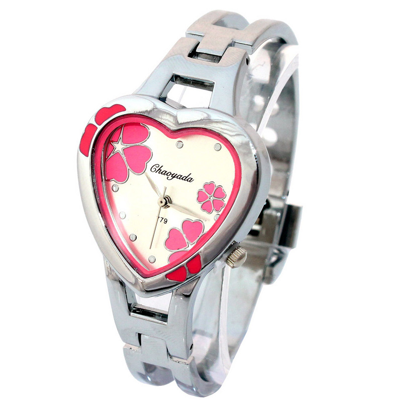 Ceas de lux din argint pentru femei, ceasuri de mână cu quartz, pentru femei, pentru femei, cu brățară de oțel, ceas pentru femei, D15, flori roz