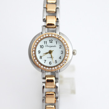 Casual Gold Fashion Γυναικεία μπάντα από κράμα χαλαζία Αναλογικό στρογγυλό βραχιόλι ρολόι Δώρο Γυναικεία γυναικεία ρολόγια χειρός Ρολόι Γυναικείο φόρεμα