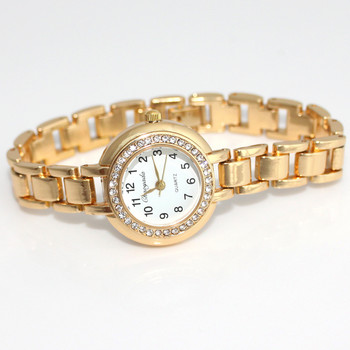 Casual Gold Fashion Γυναικεία μπάντα από κράμα χαλαζία Αναλογικό στρογγυλό βραχιόλι ρολόι Δώρο Γυναικεία γυναικεία ρολόγια χειρός Ρολόι Γυναικείο φόρεμα