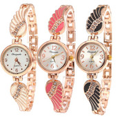 Krāsains Angel Wing Band Crystal Rhinestone kleita sievietēm pulkstenis Sieviešu pulkstenis Stundas Kvarca kleita Rokas pulksteņi O91 meiteņu pulkstenis