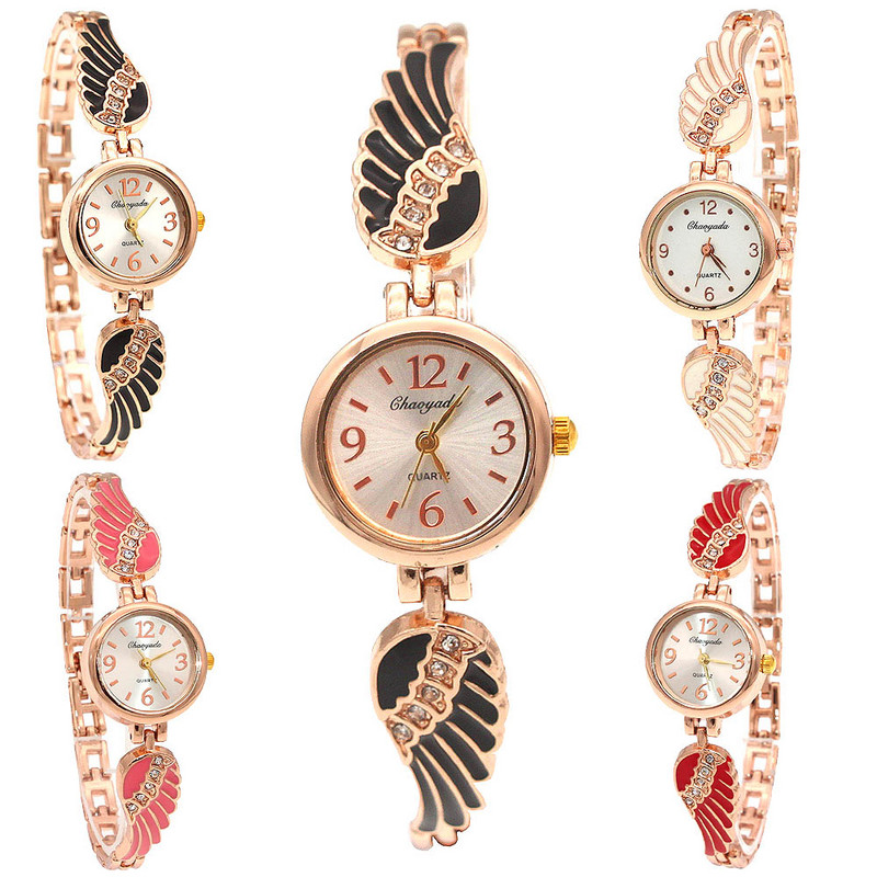 Krāsains Angel Wing Band Crystal Rhinestone kleita sievietēm pulkstenis Sieviešu pulkstenis Stundas Kvarca kleita Rokas pulksteņi O91 meiteņu pulkstenis