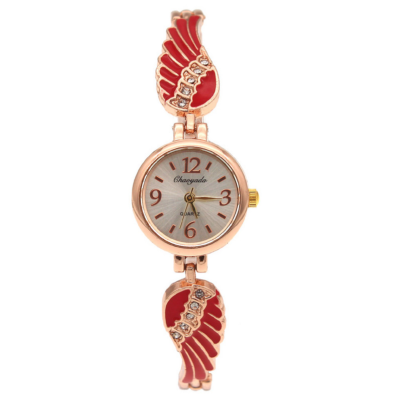 Krāsains Angel Wing Band Crystal Rhinestone kleita sievietēm pulkstenis Sieviešu pulkstenis Stundas Kvarca kleita Rokas pulksteņi O91 meiteņu pulkstenis