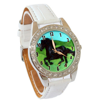 Νέος Μόδας Χρωματιστός ιμάντας Μαύρο άλογο Γυναικείο κορίτσι Δερμάτινο Χαλαζία Φοιτητικό Παιδικό Παιδικό Ρολόι Χειρός Κρυστάλλου Διαμάντια L18P παιδικό ρολόι