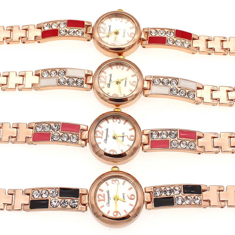 Hétköznapi óra Strasszkő szíj Fém Anyagok Ruha Női Óra Stílusos Női Órák Óra Kvarc Ruha Üveg Karórák O79