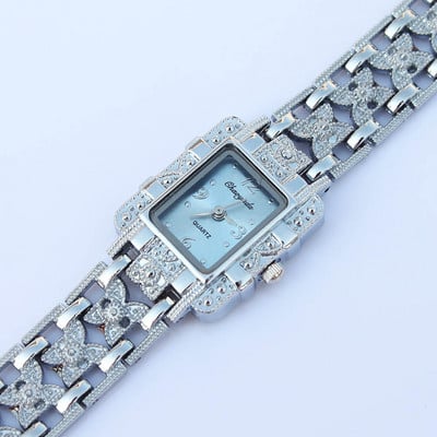 Moteriški laikrodžiai Stačiakampis ciferblatas Sidabrinis nerūdijančio plieno krištoliniai laikrodžiai Madingi kvarcas moterims Moteriški reljefai Karštas Išpardavimas Relojes