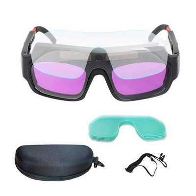 Solar Powered Auto Darkening Welding Mask Goggles Welder Glasses με 5 τμχ προστατευτικούς φακούς υπολογιστή και θήκη αποθήκευσης