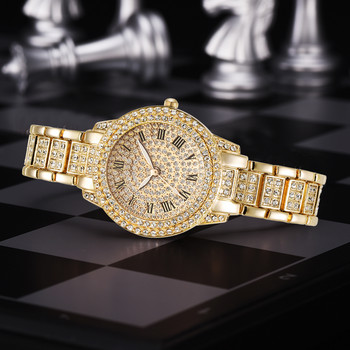 Дамски часовници с диаманти Златен часовник Дамски ръчни часовници Луксозна марка Дамски часовници с гривни с кристали Дамски Relogio Feminino