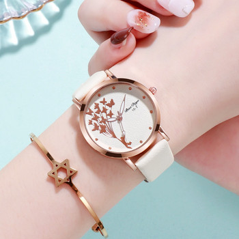 Нови модни дамски часовници с пеперуди 2022 г. Прост кафяв кварцов часовник Ретро кожени дамски ръчни часовници Часовник с дроп доставка