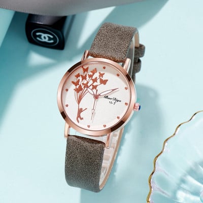 Ceasuri de mână tip fluture pentru femei, la modă nouă, 2022, ceas de cuarț maro simplu, ceasuri de mână pentru femei, din piele, cu livrare prin picătură.