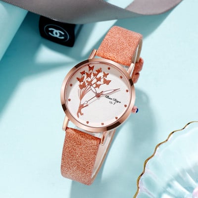 Ceasuri de mână tip fluture pentru femei, la modă nouă, 2022, ceas de cuarț maro simplu, ceasuri de mână pentru femei, din piele, cu livrare prin picătură.