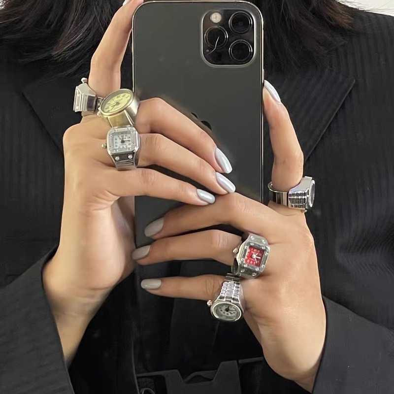 Vintage Rings Punk elastsed venivad kvartsist kellasõrmused naistele, meestele 2023, uus individuaalne hip-hop paari aksessuaarid