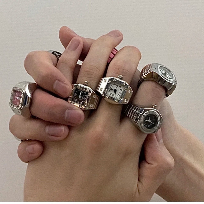 Vintage Rings Punk elastsed venivad kvartsist kellasõrmused naistele, meestele 2023, uus individuaalne hip-hop paari aksessuaarid