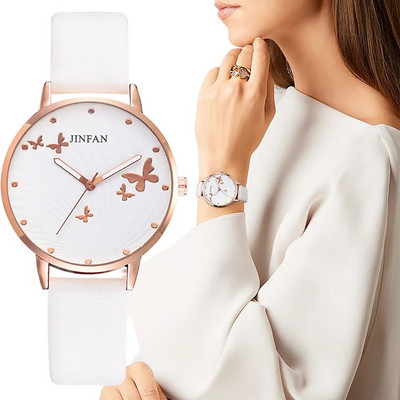 Елегантен обикновен циферблат с пеперуда Дамски часовници Дамска мода Луксозен рокля Ежедневен дамски кварцов кожен часовник 2022 г.