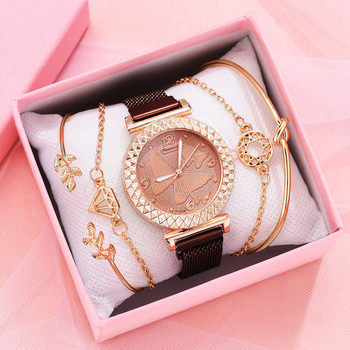 5PCS комплект дамски часовници луксозна рокля от розово злато кварцов часовник гривна дамски спортен ръчен часовник часовник подарък жена Relogio Feminino