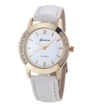 2023 Дамски часовници Популярна марка Женевска мода Дамска ежедневна кожена каишка Crystal Quartz Ръчен часовник Reloj Mujer