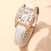 2023-as divatos női órák négyszögletes strasszos kvarc kvarc karóra női alkalmi fehér bőr karóra Reloj Mujer