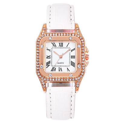 2023-as divatos női órák négyszögletes strasszos kvarc kvarc karóra női alkalmi fehér bőr karóra Reloj Mujer