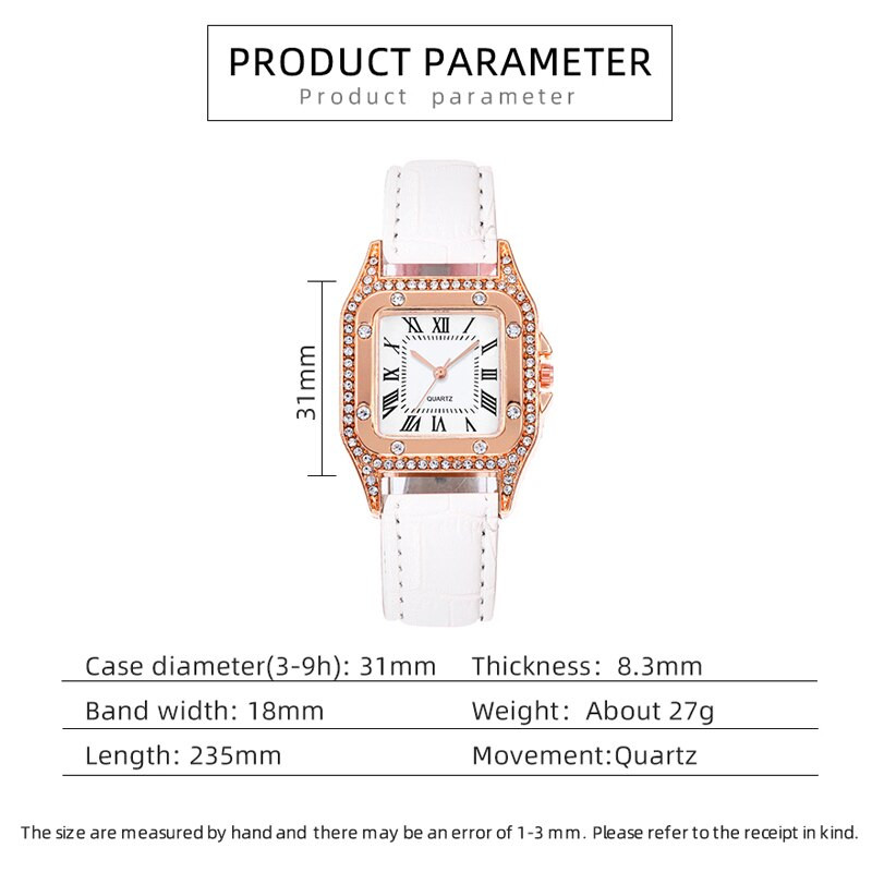 2023-as divatos női órák négyszögletes strasszos kvarc kvarc karóra női alkalmi fehér bőr karóra Reloj Mujer