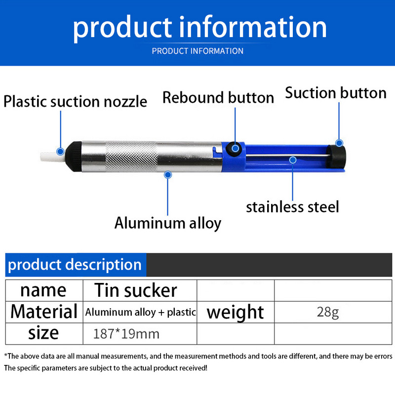 Forró alumínium fém kiforrasztó szivattyú szívó ón pisztoly forrasztó toll vákuum eltávolító eszköz vas deforrasztó kézi hegesztő szerszám