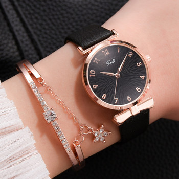 Μόδα γυναικεία ρολόγια Πολυτελές δερμάτινο ρολόι στρας για γυναίκες Γυναικείο ρολόι καρπού χαλαζία με σετ βραχιόλι Reloj Mujer