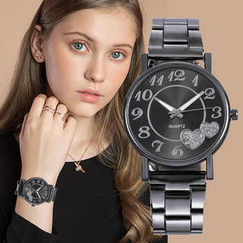 2023 Луксозни ежедневни модни часовници от неръждаема стомана Love Heart Rhinestone Дамски часовник Черен кварцов дамски подарък Часовници часовници Reloj