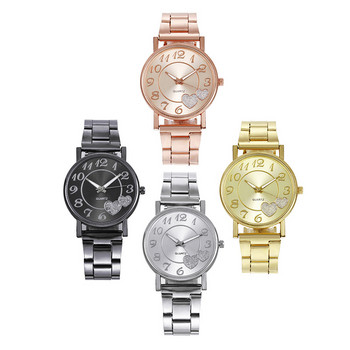 2023 Луксозни ежедневни модни часовници от неръждаема стомана Love Heart Rhinestone Дамски часовник Черен кварцов дамски подарък Часовници часовници Reloj