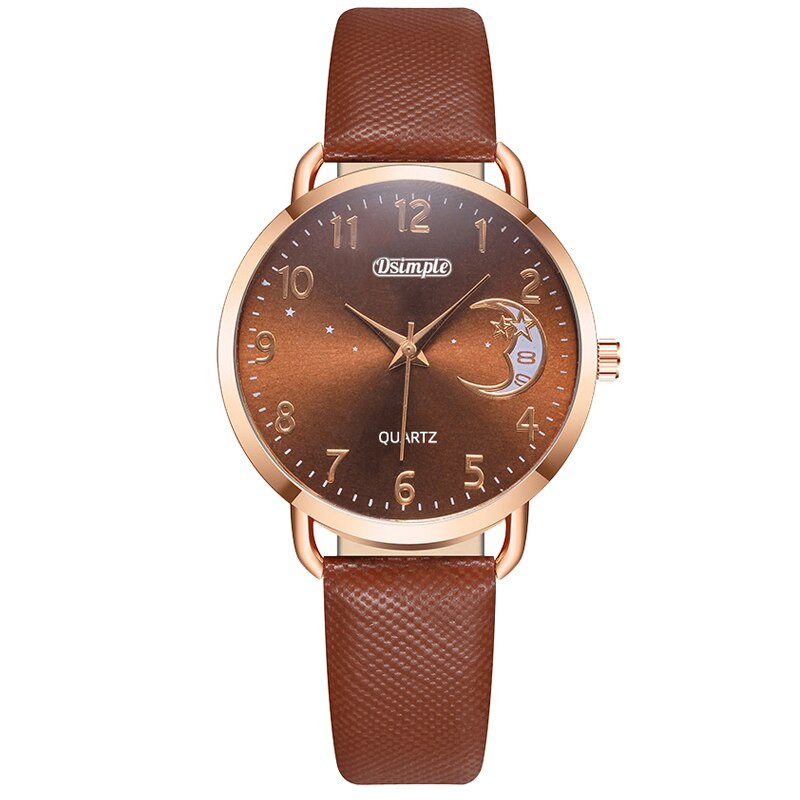 2023 m. madingi moteriški laikrodžiai Žvaigždės Moons Moteriškas paprastas kvarcinis laikrodis Rožinio aukso spalvos moteriškas laisvalaikis odinis rankinis laikrodis Reloj Mujer