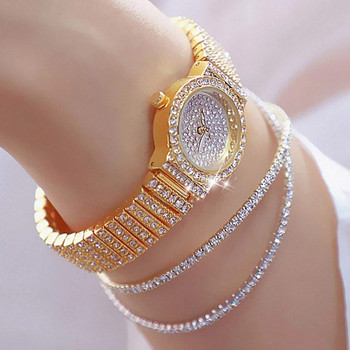3PCS Моден диамантен часовник за жени Луксозен кристален кварцов часовник от розово злато Ръчен часовник Аналогова рокля Женски часовник Дамски Reloj