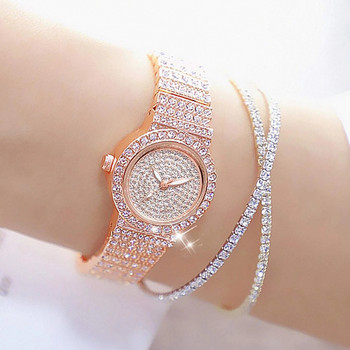 3PCS Моден диамантен часовник за жени Луксозен кристален кварцов часовник от розово злато Ръчен часовник Аналогова рокля Женски часовник Дамски Reloj