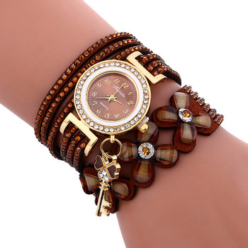 Марка моден дамски цветен кристален часовник кварцов часовник ежедневен луксозен кожен часовник с гривна от кристали Relogio Feminino