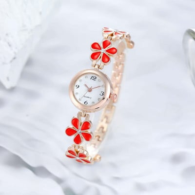 2023 Ceas de damă Lucky Flower Design Mini Quartz Stil feminin Floare Proaspătă Mic Daisy Bratara Student Ceas pentru femei