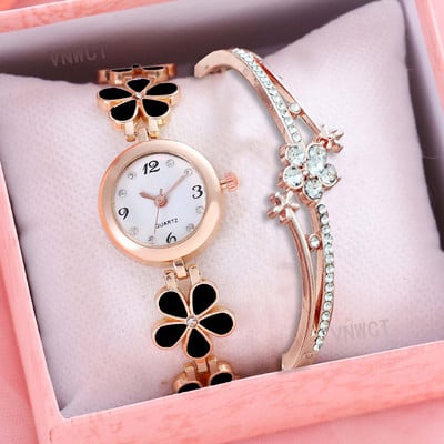 2023 Ceas de damă Lucky Flower Design Mini Quartz Stil feminin Floare Proaspătă Mic Daisy Bratara Student Ceas pentru femei