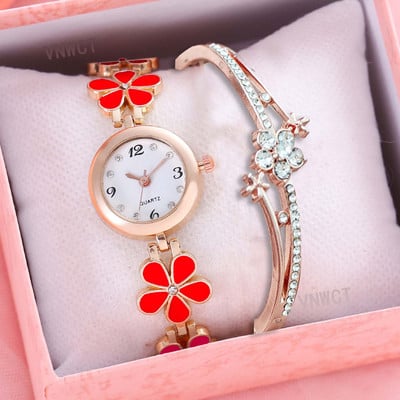 2023 Ceas de damă Lucky Flower Design Mini Quartz Stil feminin Floare Proaspătă Mic Daisy Bratara Student Ceas pentru femei